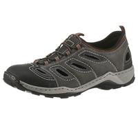 Slipper RIEKER, Herren, Gr. 40, schwarz (schwarz grau), Lederimitat, Textil, used, Schuhe Slipper, Trekking Schuh, Sandale, Sommerschuh mit praktischem Gummizug (47945031-40) schwarz grau