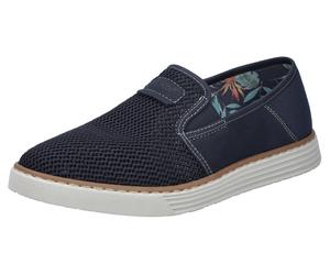 Slipper RIEKER, Herren, Gr. 45, blau (dunkelblau), Lederimitat, Textil, Schuhe Slipper, Espadrilles, Sommerschuh mit kontrastfarbenen Ziernähten, Topseller (43315838-45)