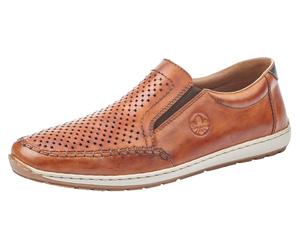 Slipper RIEKER, Herren, Gr. 45, braun, Leder, Schuhe Slipper, Slip on Sneaker, Schlupfschuh, Loafer mit perforiertem Blatt, Topseller (61915255-45)