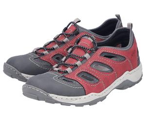 Slipper RIEKER, Herren, Gr. 45, dunkelrot, Lederimitat, Textil, unifarben mit Farbeinsatz, used, Schuhe Slipper, Trekking Schuh, Sandale, Sommerschuh mit praktischem Gummizug (81428700-45) dunkelrot