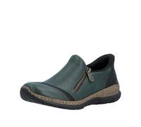 Slipper RIEKER "Ready2GO", Damen, Gr. 38, grün, Lederimitat, Schuhe Slipper, Casual-Halbschuh mit Reißverschluss und Stretcheinsatz (72660006-38) grün