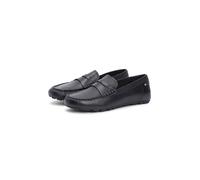 Slipper TOMMY HILFIGER "FLAG LEATHER DRIVER LOAFER", Damen, Gr. 40, schwarz, Leder, unifarben, Schuhe Slipper, Halbschuh, Schlupfschuh mit modischer Ziersteppung (94524745-40) schwarz