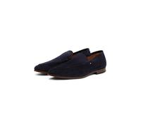 Slipper TOMMY HILFIGER "HILFIGER FLEXIBLE SUEDE LOAFER", Damen, Gr. 43, blau (dunkelblau), Veloursleder, unifarben, Schuhe Slipper, Blockabsatz, Loafer, Businsesschuh, Abendschuh mit Logoflag (8759805