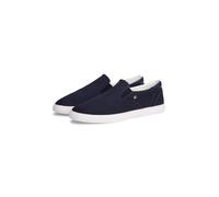 Slipper TOMMY HILFIGER "TH LOW PROFILE SLIP ON", Damen, Gr. 37, blau (dunkelblau), Baumwolle, Basic, Schuhe Slipper, Freizeitschuh, Loafer, Slipper mit edlem Logoemblem (41717652-37) dunkelblau