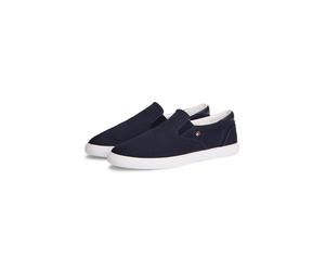 Slipper TOMMY HILFIGER "TH LOW PROFILE SLIP ON", Damen, Gr. 37, Textil, blau (dunkelblau), Baumwolle, Basic, Schuhe Slipper, Freizeitschuh, Loafer, Slipper mit edlem Logoemblem (41717652-37) dunkelbla