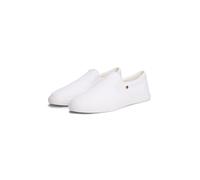 Slipper TOMMY HILFIGER "TH LOW PROFILE SLIP ON", Damen, Gr. 39, weiß, Baumwolle, unifarben, Basic, Schuhe Slipper, Freizeitschuh, Loafer, Slipper mit edlem Logoemblem (31089410-39) weiß