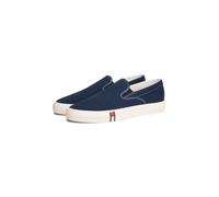 Slipper TOMMY JEANS "ARCHIVE VULC. Y2K SLIP ON", Herren, Gr. 41, dunkelblau, Textil, unifarben mit Farbeinsatz, Schuhe Slipper, Freizeitschuh, Halbschuh, Slipper mit beidseitigem Stretcheinsatz (49733