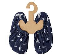 Slipstop Kinder Strandschuhe Anti Rutsch Sport Schuhe Schwimmschuhe Badeschuhe Urlaub Yoga Pool Unisex in Dunkelblau mit Yachten, Gr. 18-20