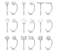 SLLAISS Silberne Huggie-Halbkreisohrringe Hypoallergene Ohrringe für den Knorpel-Helix-Bereich Schmuckset 316L chirurgischer Stahl Ohrringe mit 5A CZ-Perle Herz Bar Stern Kugel Punkt für Damen