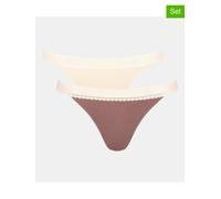 Tanga SLOGGI "GO Ribbed", Damen, Gr. XS, braun (braun, light combination), Single Jersey, Obermaterial: 95% Baumwolle, 5% Elasthan, Unterhosen Tanga, weiche, Baumwollmischung, Spitzenbesatz, bequem (6
