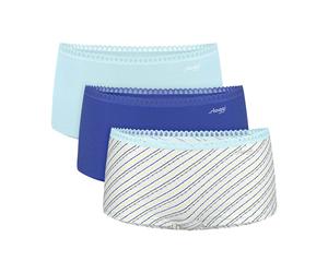 Sloggi Damen Pantys, 3er Pack - GO Crush Short C3P, Unterhose, Stretch-Baumwolle Blau/Weiß S