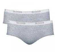 Sloggi Herren Slips, 2er Pack - Basic Midi, Unterwäsche, Unterhose, Baumwolle, Logo, einfarbig, grau, L Grau