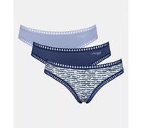 Slip SLOGGI "GO Crush Mini C3P", Damen, Gr. XXL, blau (multiple colours 3), Single Jersey, Obermaterial: 95% Baumwolle, 5% Elasthan, unifarben, gemustert, körpernah, Unterhosen, mit Spitzendetails (97