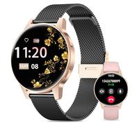 SLOKSFil Smartwatch Damen Klein mit Telefonfunktion, 1.27" TFT Touchscreen Fitness Tracker mit 24/7 Pulsuhr Schlafmonitor 120+ Sportmodi Schrittzähler Smart Watch Rund für iOS/Android (Schwarz Gold)