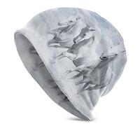 Slouchy Beanie-Mütze, Strickmütze für Herren und Damen, Fischermütze, Totenkopfmütze, niedlicher Chemo-Mütze, Unisex-Geschenk, Süßes weißes Pferd, One size