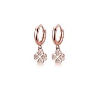 SLUYNZ 925 Sterling Silber Creolen für Damen - CZ Klee Ohrringe Baumeln Huggie Ohrhänger (B-Rose Gold)