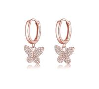SLUYNZ 925 Sterling Silber CZ Buffterfly Creolen Ohrringe für Frauen Teenager Funkelnde Schmetterling Creolen Ohrringe Huggie Drop (C-Roségold)