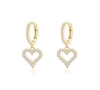 SLUYNZ 925 Sterling Silber CZ Herz Creolen für Damen Liebe Herz Huggie Ohrringe Tropfen (B-Gold)