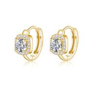 SLUYNZ 925 Sterling Silber Halo simulierte Diamant Creolen Ohrringe für Damen Sparkly CZ Creolen Ohrringe Square Cubic Zirkonia Huggie (B-Gold)