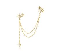 SLUYNZ 925 Sterling Silber Mode Stern Manschette Ohrring Kette für Frauen Damen Wickeln, Tropfen- und Lange Ohrringe mit Quasten