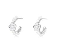 SLUYNZ Sterling Silber Blumenperlen Creolen Ohrringe für Frauen Damen Kamelie Blume Creolen Ohrringe Perlen Hochzeit Ohrringe Braut (A-Silver)