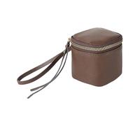 Small Leather Makeup Bag, PU Leather Cosmetic Pouch, Portable Beauty Case with Zipper, Lightweight Vintage Square, Sturdy Compact Toiletry for travel, 10 x 7 x 9 cm, Coffee, riferimento alla
