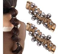 SmallCat Spiral-Haargummis mit Perlen, künstliche Perlen, Handyschnur, elastische Gummi-Pferdeschwanz-Halter für Damen, keine Falten, Haar-Accessoires für langes lockiges Haar, schwarze Perle, 2 Stück