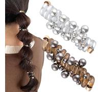 SmallCat Spiral-Haargummis mit Perlen, künstliche Perlen, Handyschnur, elastische Gummi-Pferdeschwanz-Halter für Damen, keine Falten, Haar-Accessoires für langes lockiges Haar, Schwarz, Silberperle, 2