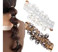 SmallCat Spiral-Haargummis mit Perlen, künstliche Perlen, Handyschnur, elastische Gummi-Pferdeschwanz-Halter für Damen, keine Falten, Haar-Accessoires für langes lockiges Haar, Schwarz, weiße Perle, 2