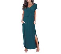Smallshow Damen Umstands-Kleid Split Langes Kleid zum Stillen - Blau - XX-Large