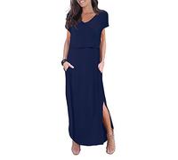 Smallshow Damen Umstands-Kleid Split Langes Kleid zum Stillen - blau - XX-Large