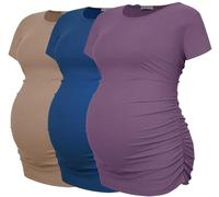 Smallshow Damen Umstandshemden gerippt gerafft Schwangerschaft Kleidung Tops 3 Packungen, Braun-Nebelflieder, Blaugrün, 3 Stück, Mittel