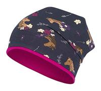Smarilla Mädchen Mütze Übergangsmütze Beanie Pferde Katzen Punkte Frühling Herbst, Bekleidungsgröße: 46-48, Farbe: Dunkelblau-Pink
