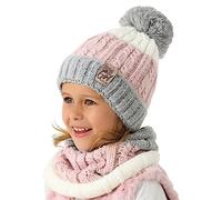 Smarilla Mädchen Wintermütze Strickmütze mit Schlauchschal Winterset Gr. 52-54, Größe: 52-54, Farbe: Rosa-Grau-Creme