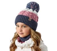 Smarilla Mädchen Wintermütze Strickmütze mit Schlauchschal Winterset Gr. 52-54, Größe: 52-54, Farbe: Blau-Altrosa-Creme