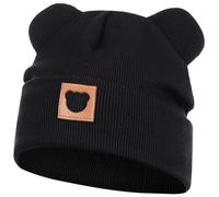Smarilla Mütze Übergangsmütze Junge Mädchen Herbstmütze Frühlingsmütze Beanie Ohren gerippt, Größe: 46-48, Farbe: Schwarz