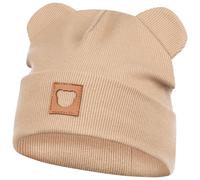 Smarilla Mütze Übergangsmütze Junge Mädchen Herbstmütze Frühlingsmütze Beanie Ohren gerippt, Größe: 46-48, Farbe: Beige