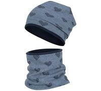 Smarilla Wintermütze + Schlauchschal Mädchen Winterset Beanie Snood, Bekleidungsgröße: 50-52, Farbe: Blau-Herz