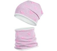 Smarilla Wintermütze + Schlauchschal Mädchen Winterset Beanie Snood, Bekleidungsgröße: 50-52, Farbe: Rosa-Herz_2