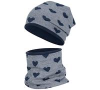 Smarilla Wintermütze + Schlauchschal Mädchen Winterset Beanie Snood, Bekleidungsgröße: 54-56, Farbe: Dunkelblau-Herz