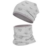 Smarilla Wintermütze + Schlauchschal Mädchen Winterset Beanie Snood, Bekleidungsgröße: 54-56, Farbe: Hellgrau-Herz