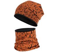 Smarilla Wintermütze + Schlauchschal Winterset Beanie Snood Fleece, Größe: 50-52, Farbe: Rostbraun-Kleckse