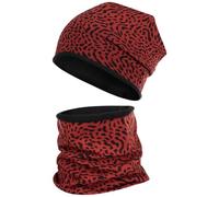 Smarilla Wintermütze + Schlauchschal Winterset Beanie Snood Fleece, Größe: 54-56, Farbe: Bordeaux-Leo