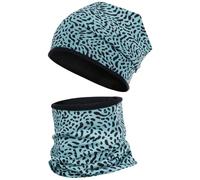 Smarilla Wintermütze + Schlauchschal Winterset Beanie Snood Fleece, Größe: 54-56, Farbe: Türkis-Leo