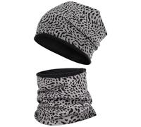 Smarilla Wintermütze + Schlauchschal Winterset Beanie Snood Fleece, Größe: 58-60, Farbe: Grau-Leo