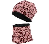 Smarilla Wintermütze + Schlauchschal Winterset Beanie Snood Fleece, Größe: 58-60, Farbe: Rosa-Leo