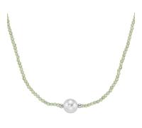 Smart Jewel - Collier mit Edelstein-Kugeln + Muschelkern-Perle, Silber 925 Ketten 1 ct Grün