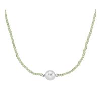Smart Jewel - Collier mit Edelstein-Kugeln + Muschelkern-Perle, Silber 925 Ketten 1 ct Grün