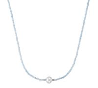 Collier SMART JEWEL "mit Stein-Kugeln + Muschelkern-Perle, Silber 925", blau (hellblau), Halsketten, Damen, 45cm, Silber 925 (Sterlingsilber) (67995161-0) hellblau