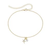 Smart Jewel Fusskette Seestern mit Zirkonia Steine, Muschelperle, Silber 925 28 cm